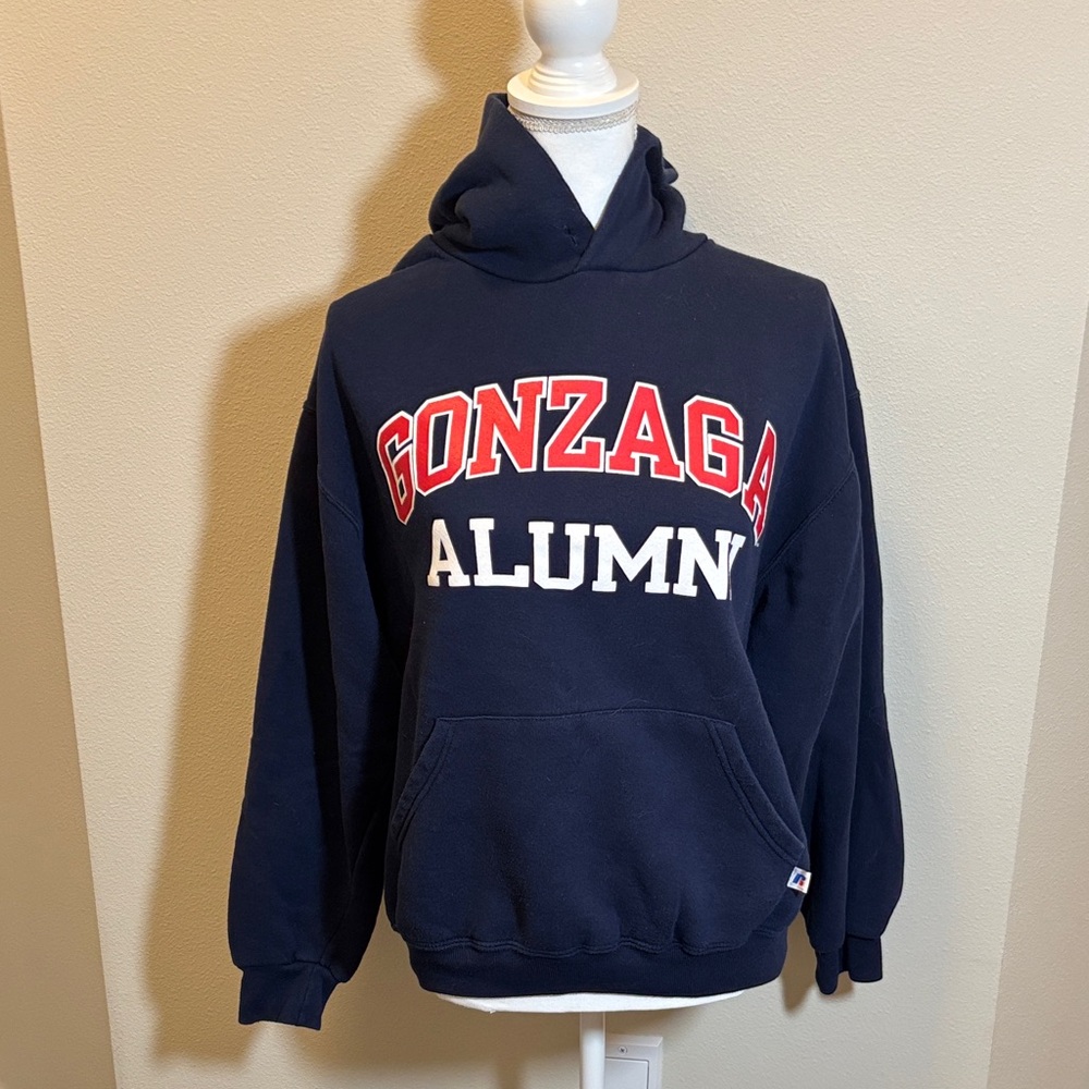 Russell Athletic Navy Hoodie with Red and White Gonzaga Alumni Script